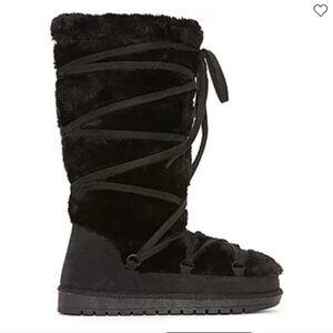Black Faux Fur Lace-Up Women's Winter Boot